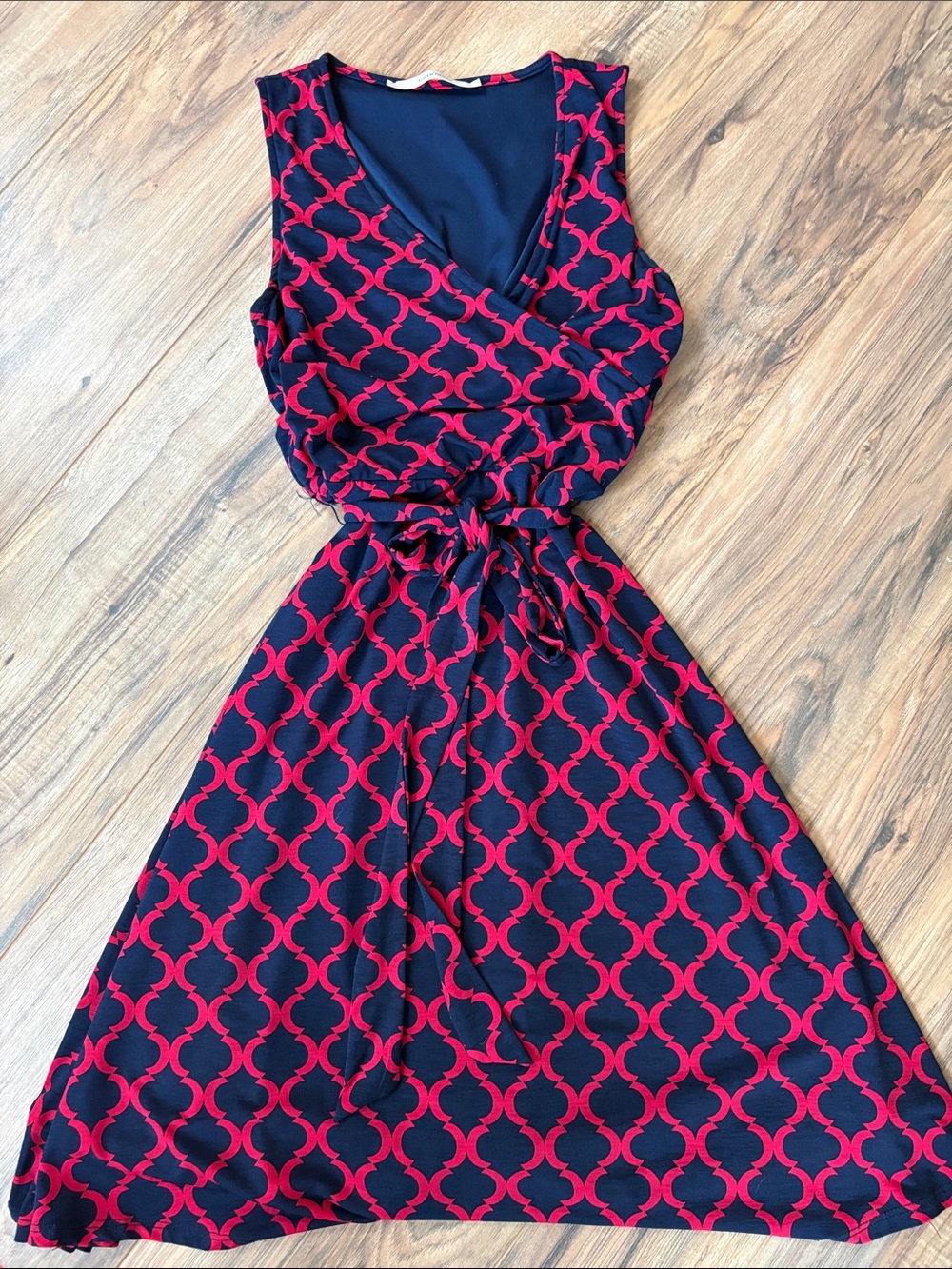41 Hawthorn Navy Dress with Red Geometric Print